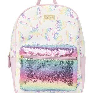 Betsey Johnson Backpack White Multi Floral Print Sequin Detail & Keychain NWT